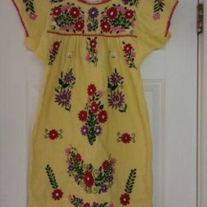 Mexican Embroidered Dress - Yellow